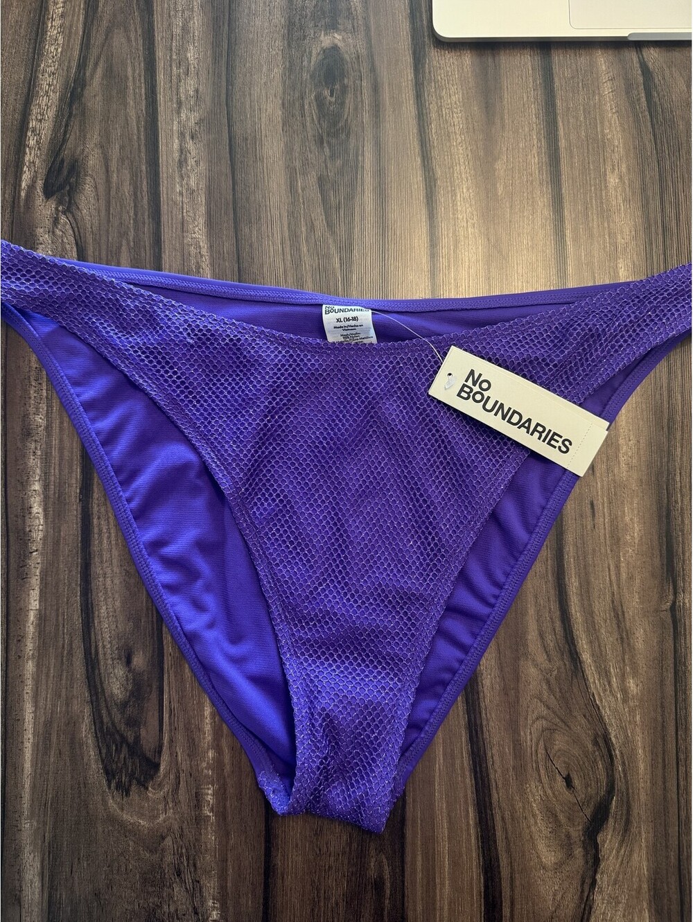 No Boundaries Fishnet Cheeky High Leg Bikini Bottom Purple Women's Size XL NWT